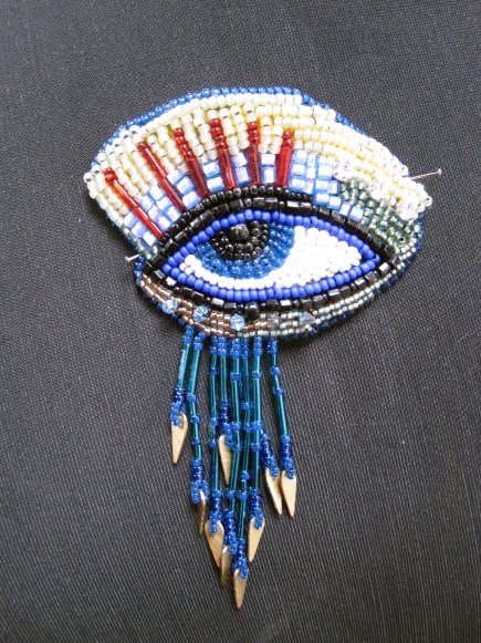 Bead embroidered eye - Stage one of neckpiece